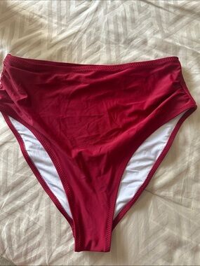 Women's High-Waist Swim Bottoms in Berry Red